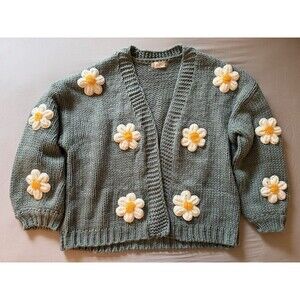 Altar'd State Daisie 3D Floral Cardigan Sage Green Size M